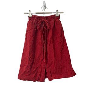 Pepaloves Red Textured Drawstring Buttoned Knee Length Skirt Womens Size XS